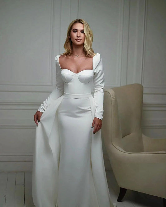 Elegant Mermaid Wedding Dresses Long Sleeve Sweetheart Bridal Gowns With Detachable Train Bride Party Dress