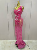 Luxury Shinning Rhinestones Flowers Sexy One Shoulder Bodycon Maxi Long Dress Women Evening Birthday Party Stage Costume