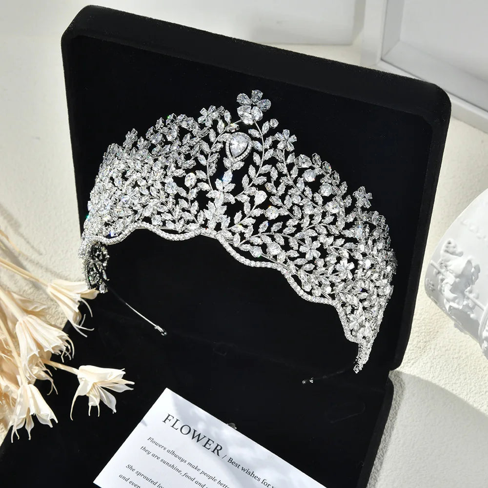 Bridal Hair Jewelry Big Large Zircon Tiaras and Crowns CZ Headpiece For Brides Diadem Crystal Earrings Set Wedding Accessories