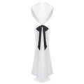 White Purple Women Sleeveless O-Neck Hollow Out Waist Bodycon Floor-length Gown Dress Elegant Evening Party Cocktail Outfit WHITE