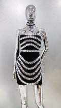 Spring Women Sexy Strapless Big Crystak Bodycon Mini Bandage Dress Necklace Fashion Celebrate Nightclub Party Dress