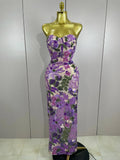 Sexy Strapless Floral Sequin Long Dress Women Sequins Flower Backless Long Slim Dress Evening Party Runway Gown Dress MULTI