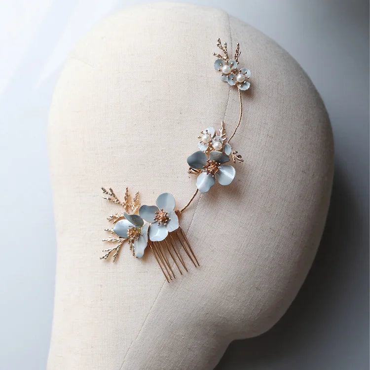Wedding Accessories Blue Flower Hair Comb Pin Clip Leaf Hairpins For Brides Bridesmaids Women Headpiece Headband Bridal Jewelry