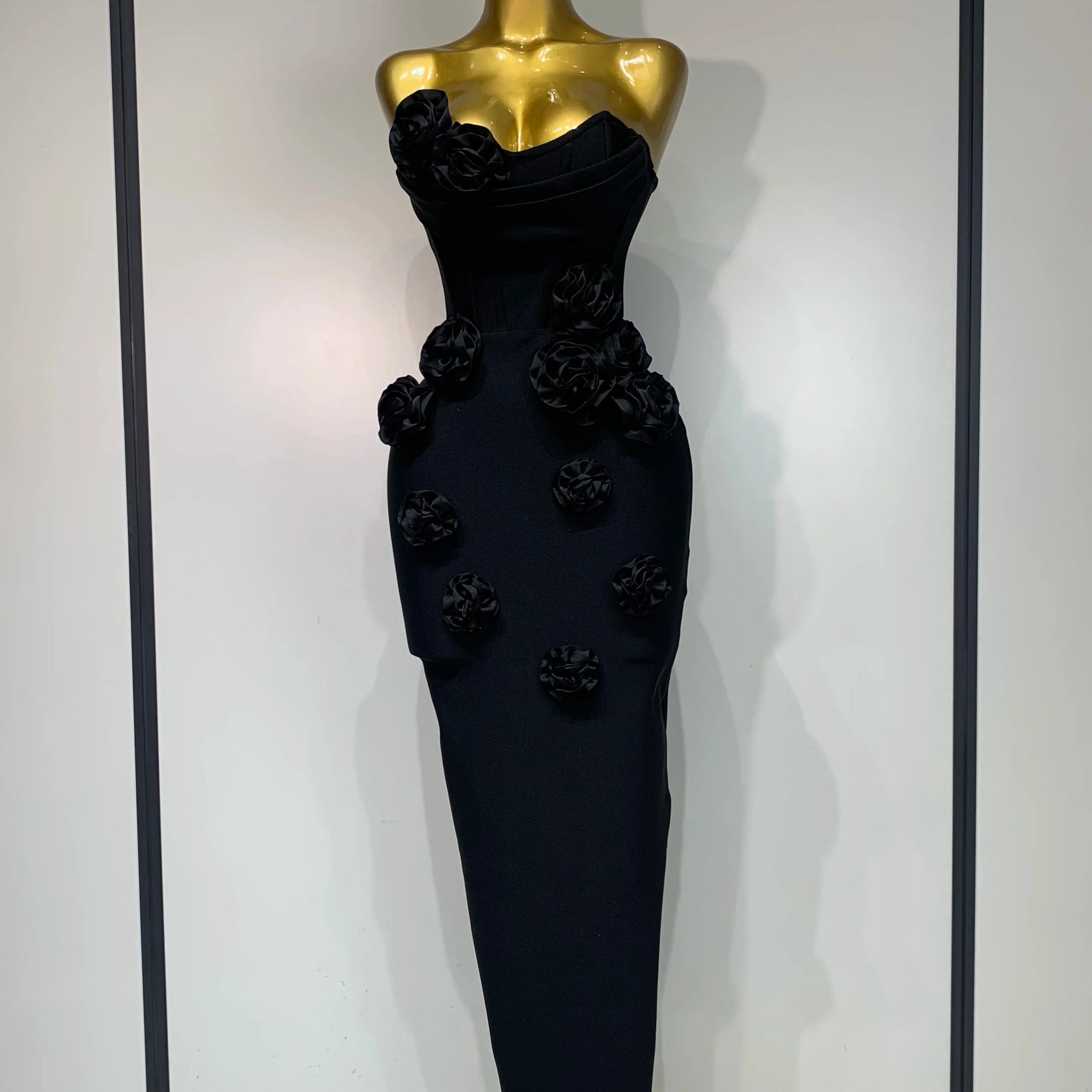 Women Sexy Strapless Florals Strapless Bodycon Bandage Dress Celebrity Elegant Festival Celebrate Evening Party Birthday Dresses black
