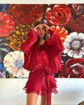 Christmas Style Women Long Puff Sleeve Sexy Ball Gown Mini Dress Celebrate Birthday Party Vacation Outfit Red