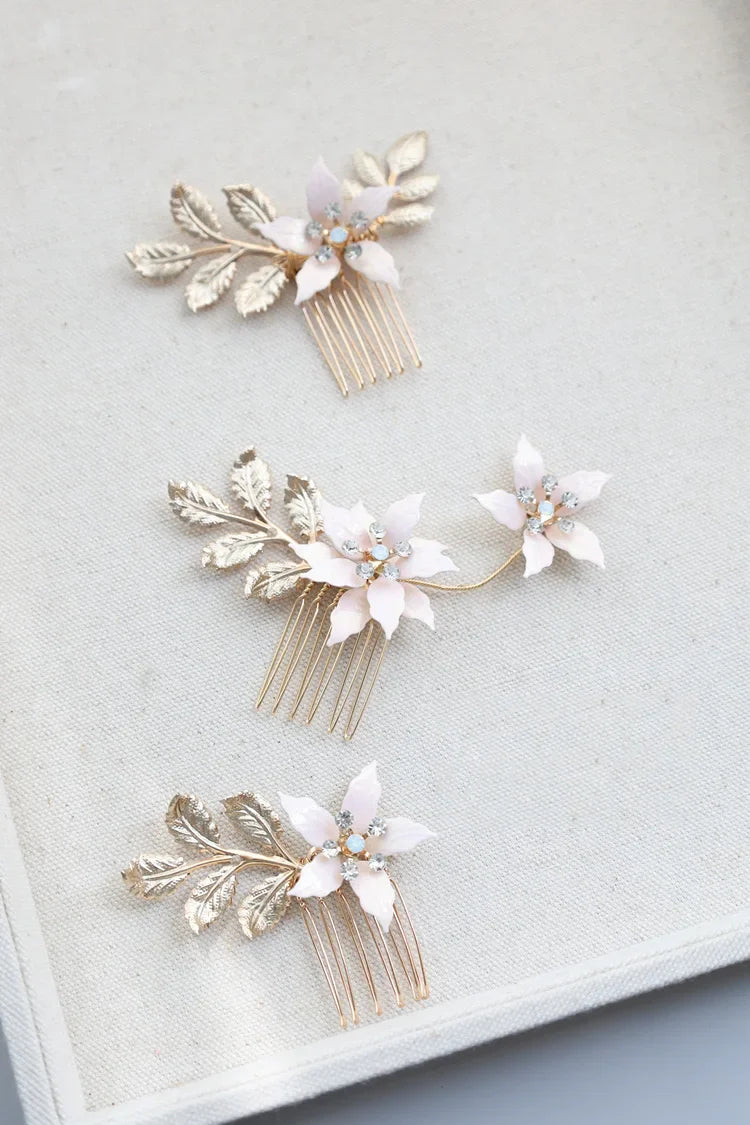 Wedding Accessories Gold Color Flower Hair Comb Pin Clip Crystal Hairpins For Brides Bridesmaids Leaf Head pieces Bridal Jewelry
