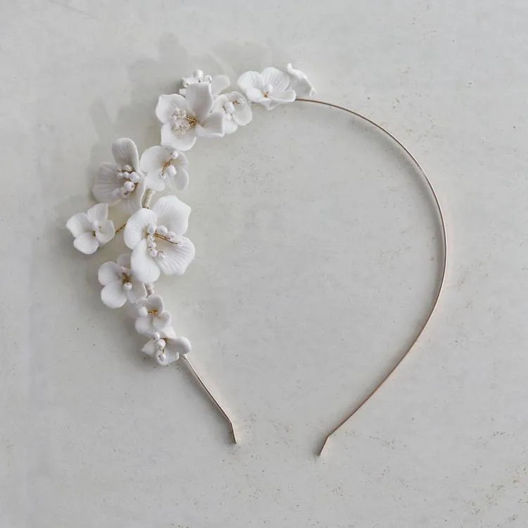 Porcelain Flower Headband Hairband Vintage Headpieces For Brides Tiaras Crowns Headdress Wedding Accessories Bridal Hair Jewelry gold a