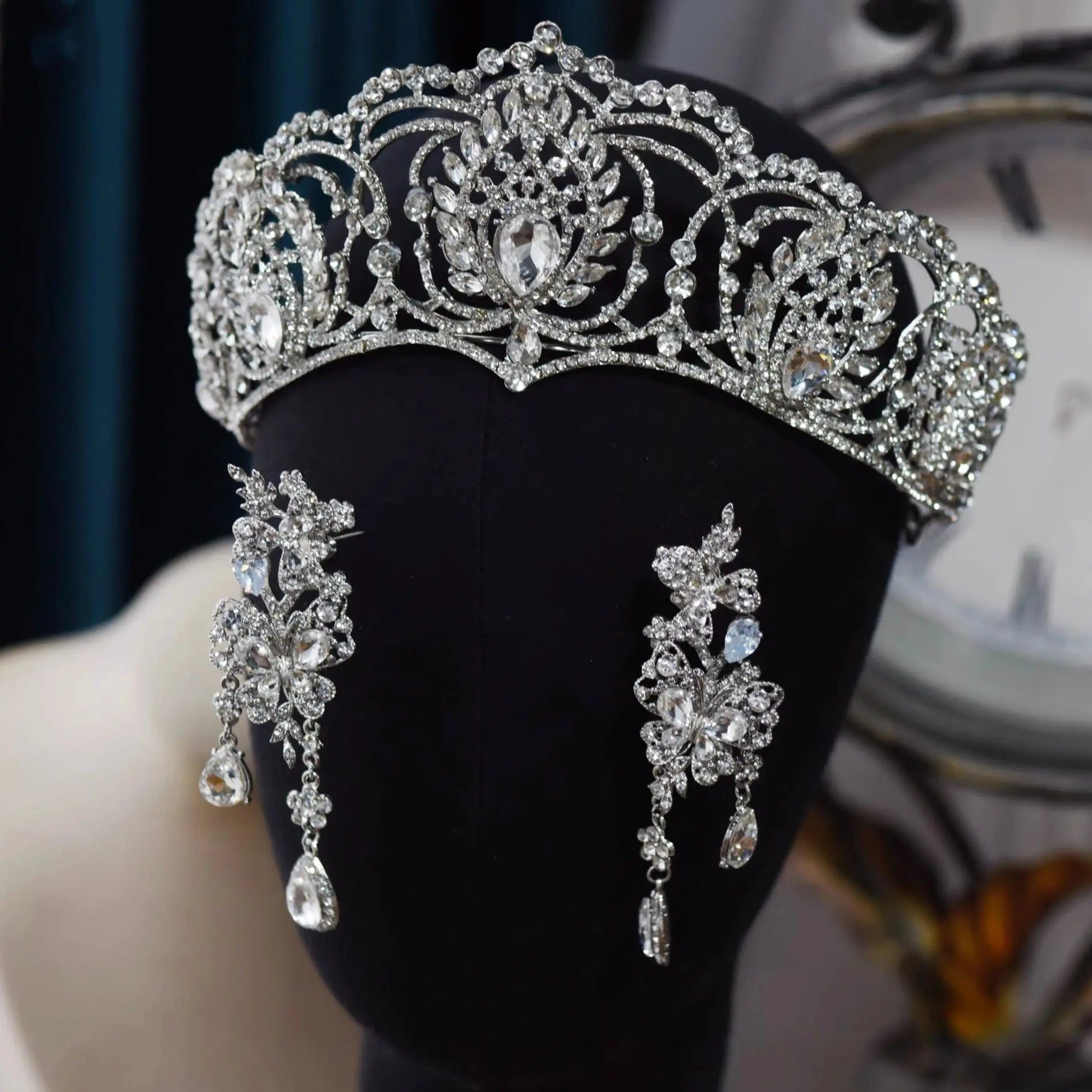 Crystal Tiaras and Crowns Rhinestones Diadem Set For Bride Women Prom Pageant Headband Bridal Hair Jewelry Wedding Accessories a