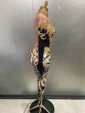 Sparkly Gold Rhinestones Jumpsuit With Gloves Women Sexy Printed Party Nightclub Bar Singer Stage Performance Costume