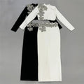 High Quality Women Long Sleeve Diamond Florals Bodycon 2 Pieces Mini Bandage Dress Celebrate Nightclub Party Birthday Dress WHITE