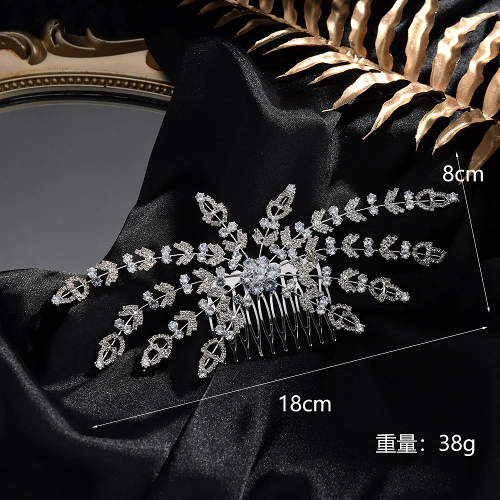 Wedding Accessories Crystal Zircon Hair Comb Pin Clip Leaf Hairpin For Brides Bridesmaids Women Head Pieces Bridal Jewelry 4