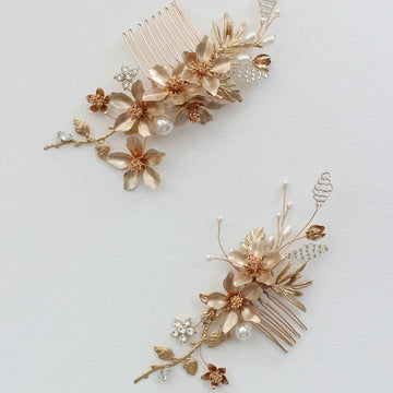 Bridal Jewelry Flower Leaf Hair Comb Pin Clip Vintage Gold Color Hairpin For Brides Bridesmaids Head Pieces Wedding Accessories c