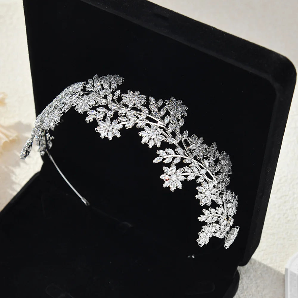 Bridal Hair Jewelry Flower Zirconia Tiaras and Crowns AAA Zircon Diadem For Brides Women Headpiece Headband Wedding Accessories a