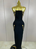 Black Chain Spaghetti Strap V-Neck Split Bandage Dress Bodycon Celebrity Club Party Long Dress Vestidos