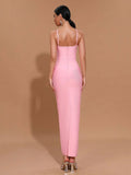 2024 Sexy Women'S Light Luxury Flower Design Bandage Dress Spaghetti Strap Sleeveless Bodycon Backless Long Dresses Vestidos
