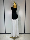 Sexy Strapless Backless Patchwork Maxi Long Bodycon Bandage Dress Celebrity Elegant Evening Party Luxury Birthday Dress