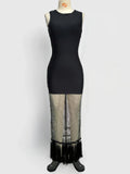 Black tassels Evening Party bandage Long Dresses Elegant Sleeveless Diamond Mesh Patchwork Maxi Dress Women Summer Vestidos