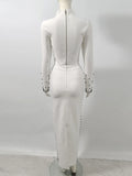 Women'S Black And White Beaded Short Top+Long Skirt Bandage Two-Piece Set Elegant Evening Party Female Outfit New