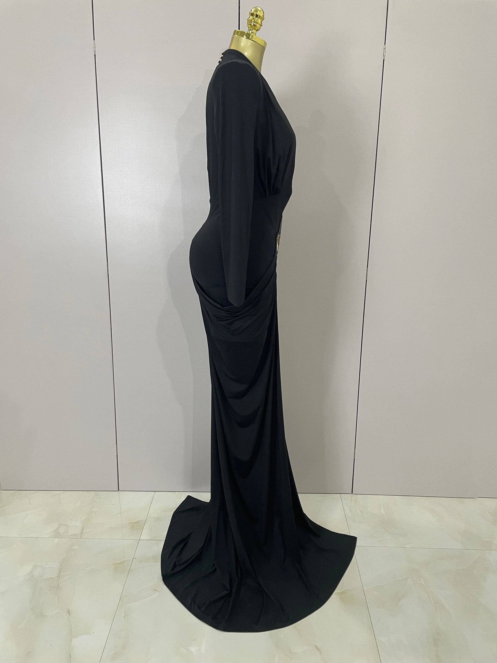 Sexy Deep V-Neck Long Sleeve Bodycon Long Dress Women Spring Elegant Evening Party Celebrate Cocktail Outfit Vestido