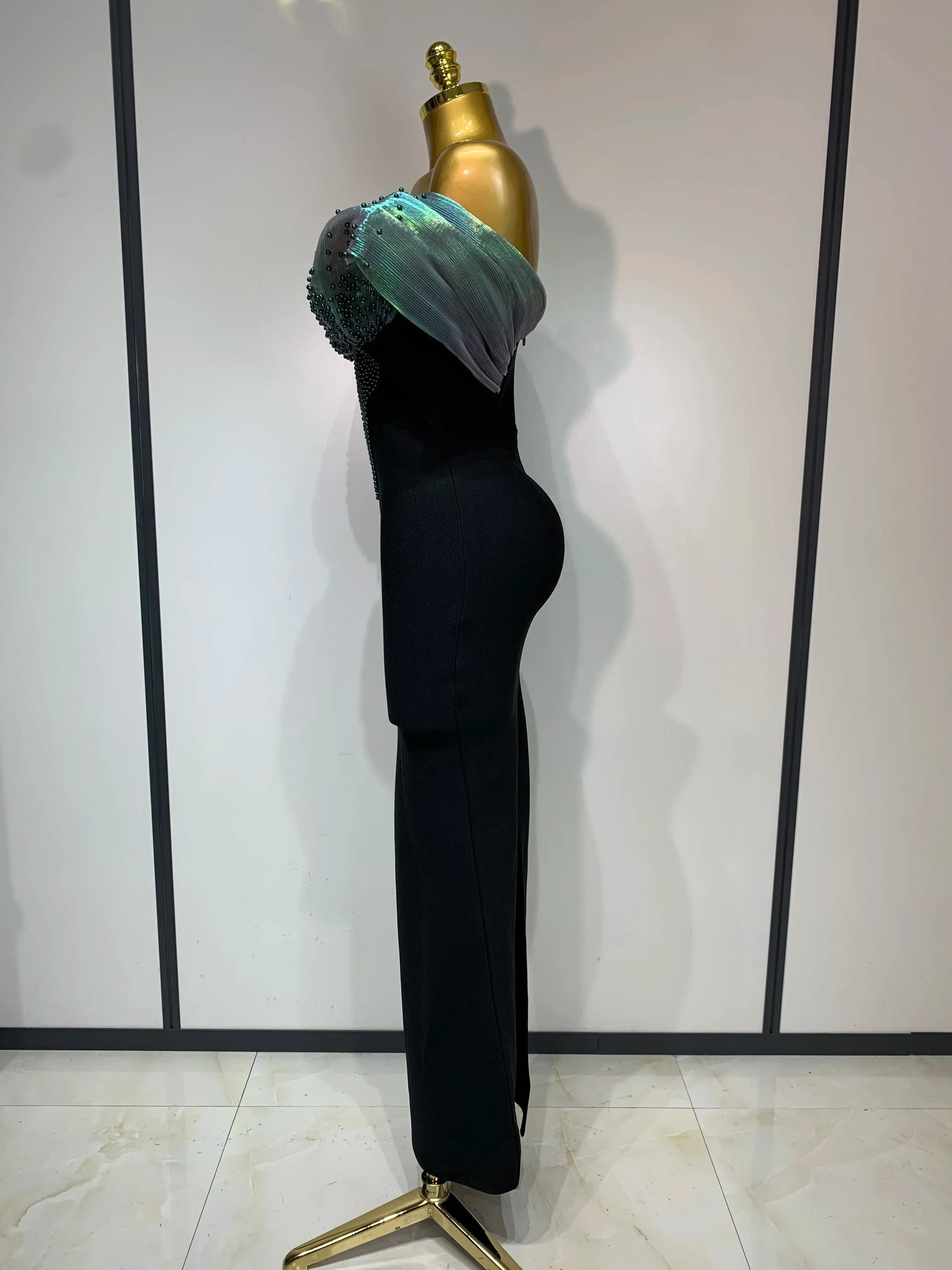 Women Celebrity Sexy Off Shoulder Beading Bodycon Maxi Long Bandage Dress Elegant Evening Club Party Luxury Birthday Outfit