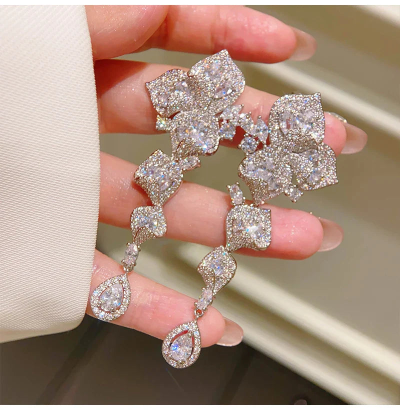Luxury Red AAA Zircon Bridal Earrings CZ Zirconia Wedding Drop Earring For Bride Accessories Women Party Evening Dress Jewelry