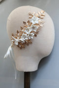 Wedding Hair Accessories Vintage Gold Color Headband Pearl Crystal Hairband Bride Porcelain Flower Leaf Headpiece Bridal Jewelry