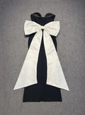 Women Sexy Strapless Big White Bow Bodycon Long Bandage Dress Nightclub Party Celebrate Cocktail Outfit Vestido
