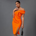 2022 Summer Women One Shoulder Sexy Ruffles Bodycon Mini Dress Bandage Rayon Celebrate Birthday Party Dress Vestido Orange