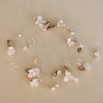 Wedding Hair Accessories Porcelain Flower Headband Hairband Vintage Gold Color Headpiece Brides Pearl Headwear Bridal Jewelry a
