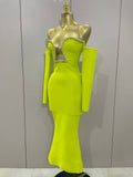 Sexy Off Shoulder Luxury Diamonds Long Bodycon Bandage Dress Women Celebrity Elegant Prom Gown Birthday Club Cocktail Dress