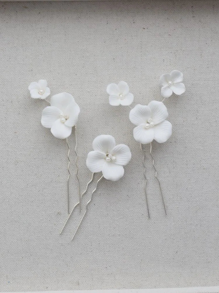 Porcelain Flower Head Pieces Freshwater Pearl Hairpins For Brides Bridesmaids Hair Pins Clips Wedding Accessories Bridal Jewelry silver a
