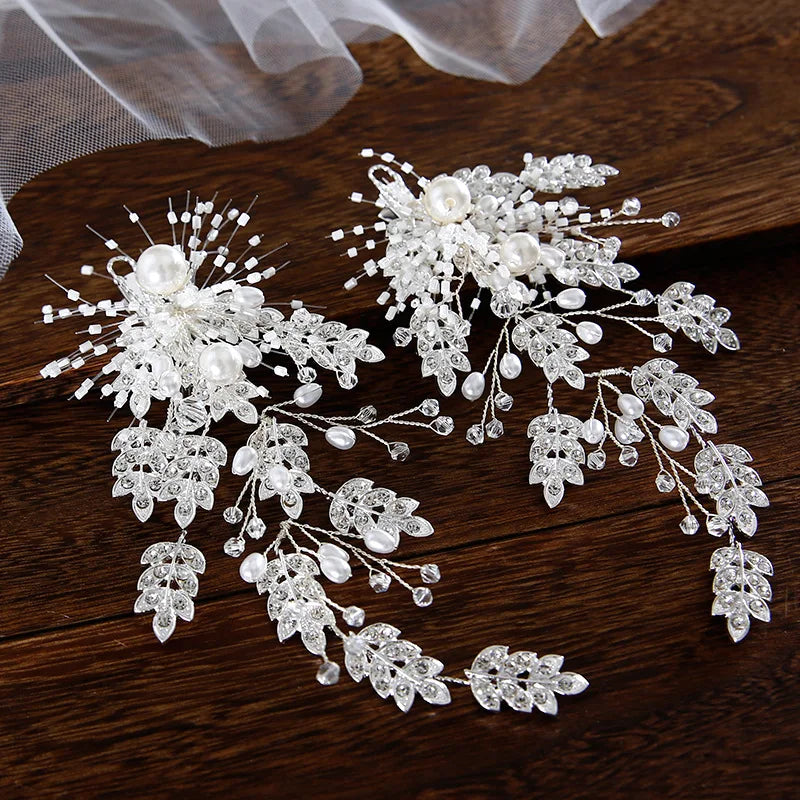 Wedding Accessories Pearl Rhinestones Hair Pin Clip Silver Color Hairpin For Brides Bridesmaids Leaf Head Piece Bridal Jewelry