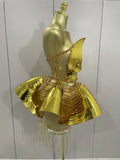 Shiny Gold Mirrors Sexy 2 Pieces Mini Dress Women Celebrate Birthday Party Performance Stage Costume Festival Wear