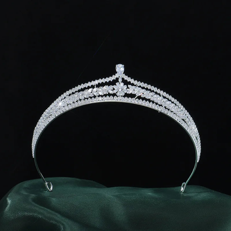 CZ Zircon Tiara Crown Zirconia Headband For Brides Women Prom Pageant Diadem Headpiece Wedding Accessories Bridal Hair Jewelry silver color