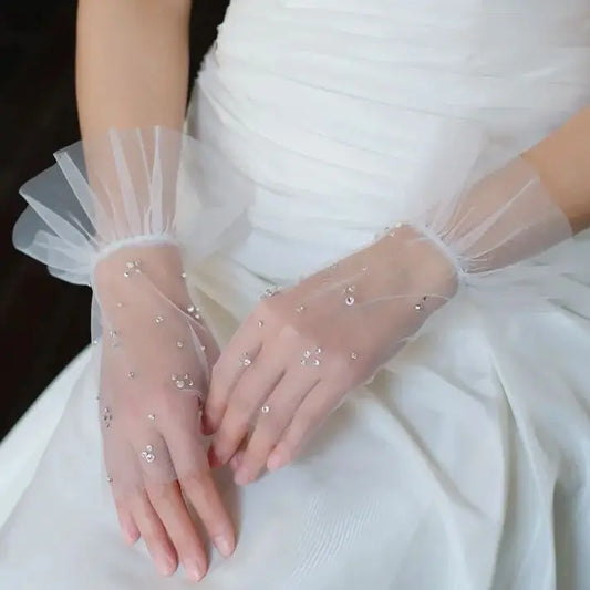 Short Bridal Gloves White Black Wedding Glove For Women Girl Party Evening Dress Jewelry Brides Accessories a