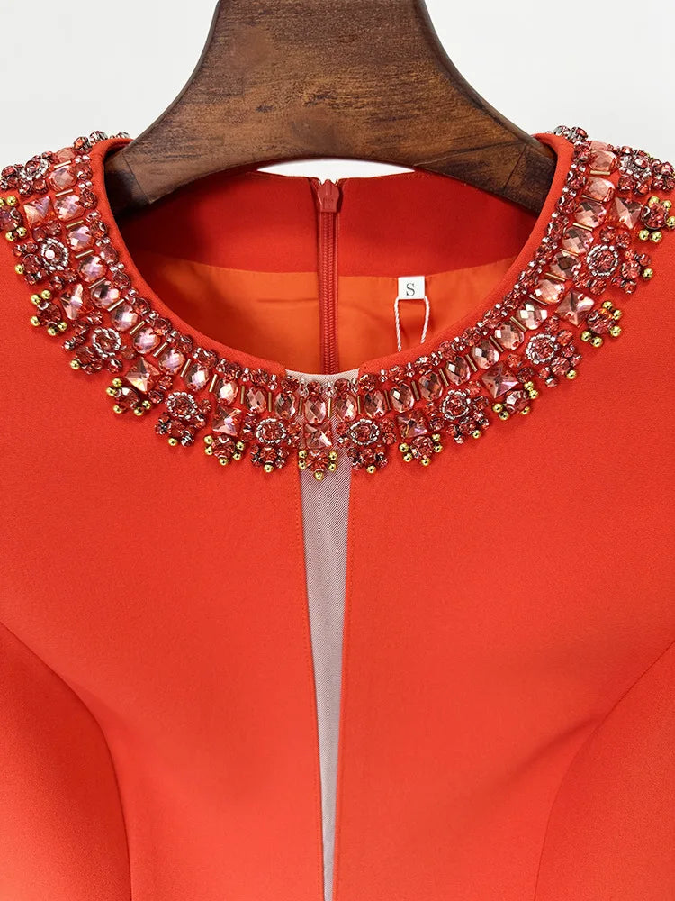Spring Women Sleeveless O-Neck Straight Mini Dress Colorful Crystal Elegant Evening Party Fashion Outfit Vestido