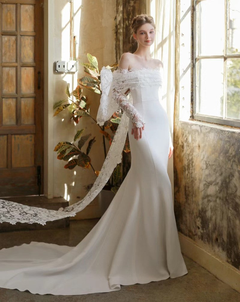 Robes de mariée gracieuses Sage en satin sirène hors de l'épaule des robes nuptiales simples robes glamour jolies vestidos de novia