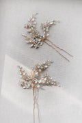 Flower Hair Clip Pin Vintage Gold Silver Color Head Piece Brides Women Opal Crystal Hairpin Wedding Accessories Bridal Jewelry 2pcs gold color