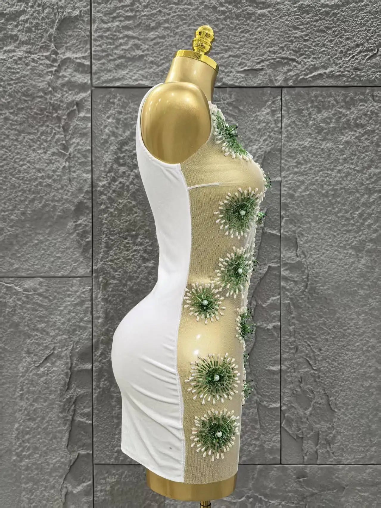 White Color Women Sleeveless Sexy O-Neck Bodycon Mini Dress Celebrate Nightclub Party Birthday Fashion Outfit Vestido