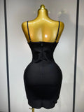 Women Fashion Sexy Backless Halter Black Midi Bodycon Bandage Dress Elegant Evening Club Luxury Birthday Party Dresses