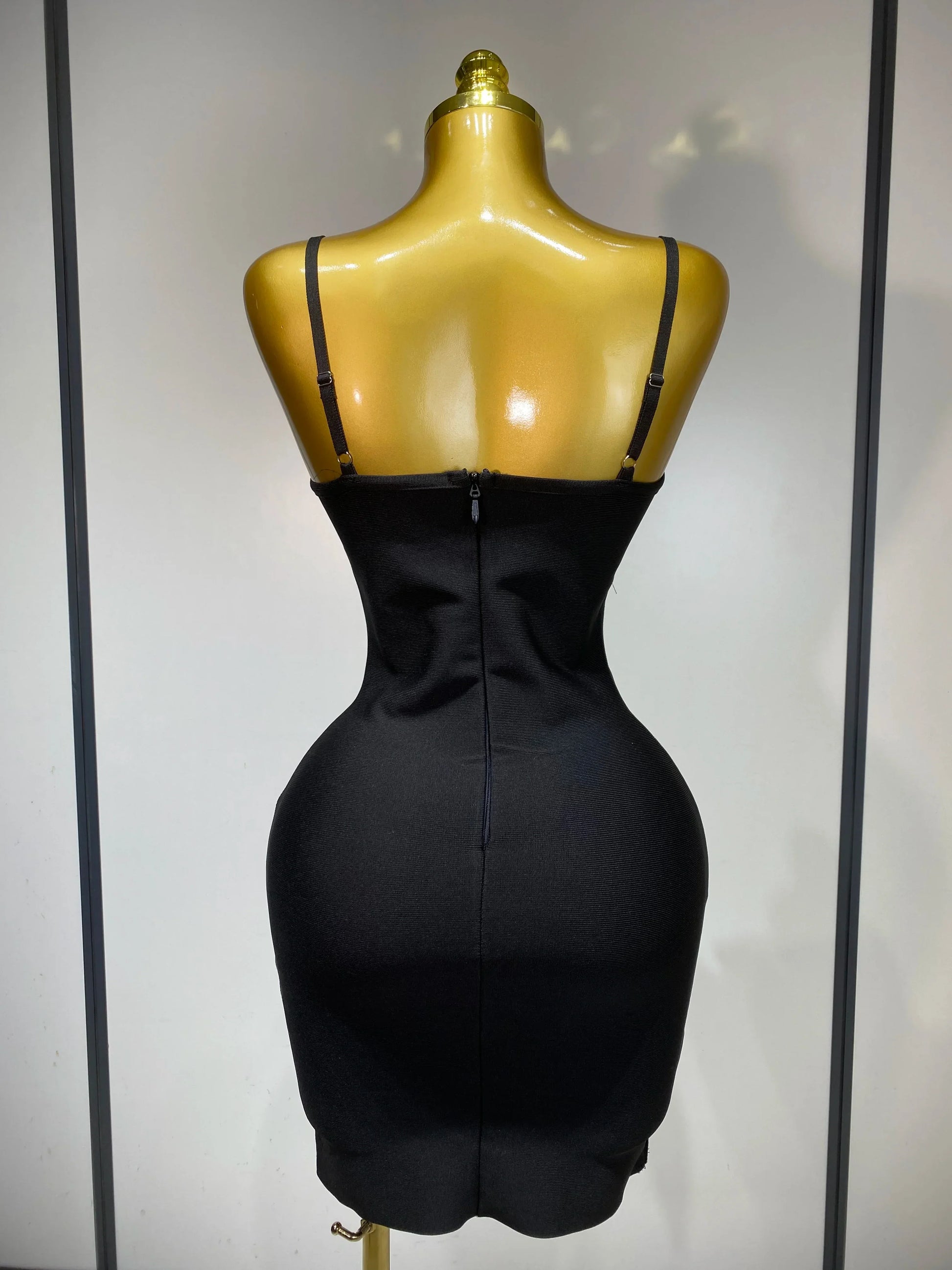 Women Fashion Sexy Backless Halter Black Midi Bodycon Bandage Dress Elegant Evening Club Luxury Birthday Party Dresses