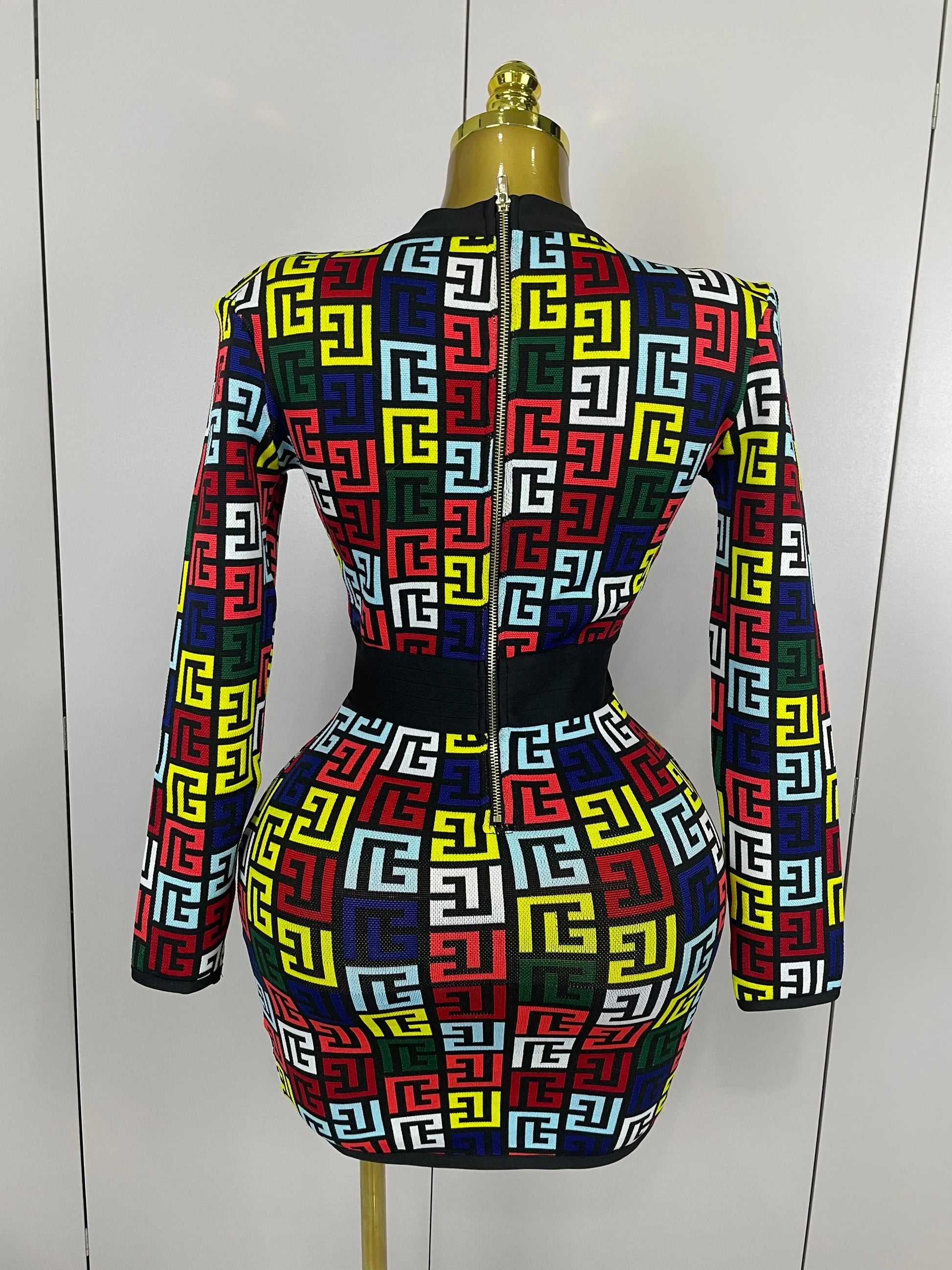 Sexy V-Neck Long Sleeve Bodycon Jacquard Short Bandage Dress Women Elegant Evening Luxury Birthday Party Cocktail Outfit
