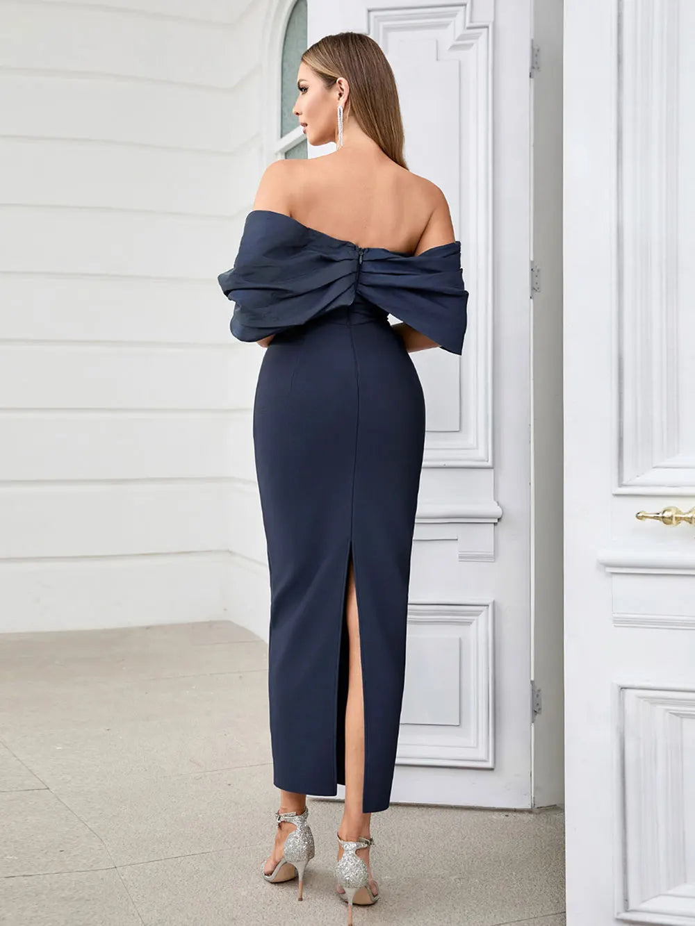 Sexy Women'S Bandage Dresses Strapless Raglan Sleeves Bodycon Backless Midi Dress Celebrity Evening Club Party Vestitos