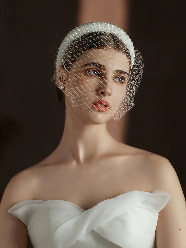Bridal Hair Jewelry Imitation Pearl Headband Headpiece Lace Hairband For Brides Dinner Party Women Headwear Wedding Accessories