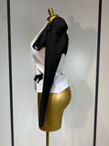 New Designer Fashion Black White Bandage Jacket Two Piece Set Women Slim Fit Diamond Button Suit Jackets Coat