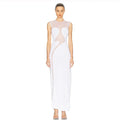 Elegant Mesh Patchwork Sleeveless Bodycon Party Club Evening Dress Sexy Bodycon Perspective Vestido Summer Clothing MULTI