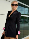 2024 Autumn Elegant Women's OL Medium length Blazer Collar Long Sleeve Double breasted Water Diamond Bow Decoration Blazer Dress