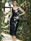 High Quality Women Sleeveless Sexy O-Neck Flowers Bodycon Mid-calf Bandage Dress Birthday Party Celebrate Cocktail Dress