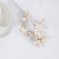 Porcelain Flower Hair Clip Pin Pearl Opal Hairpin Brides Women Vintage Gold Color Headpieces Wedding Accessories Bridal Jewelry