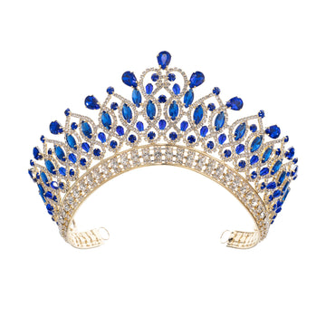 Baroque Crystal Bridal Tiara Crown with Heart Shape Silver Gold for Wedding Prom Party Blue white zinc plated